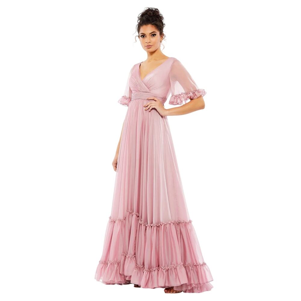 Mac Duggal Pink Chiffon Ruffled Evening Gown